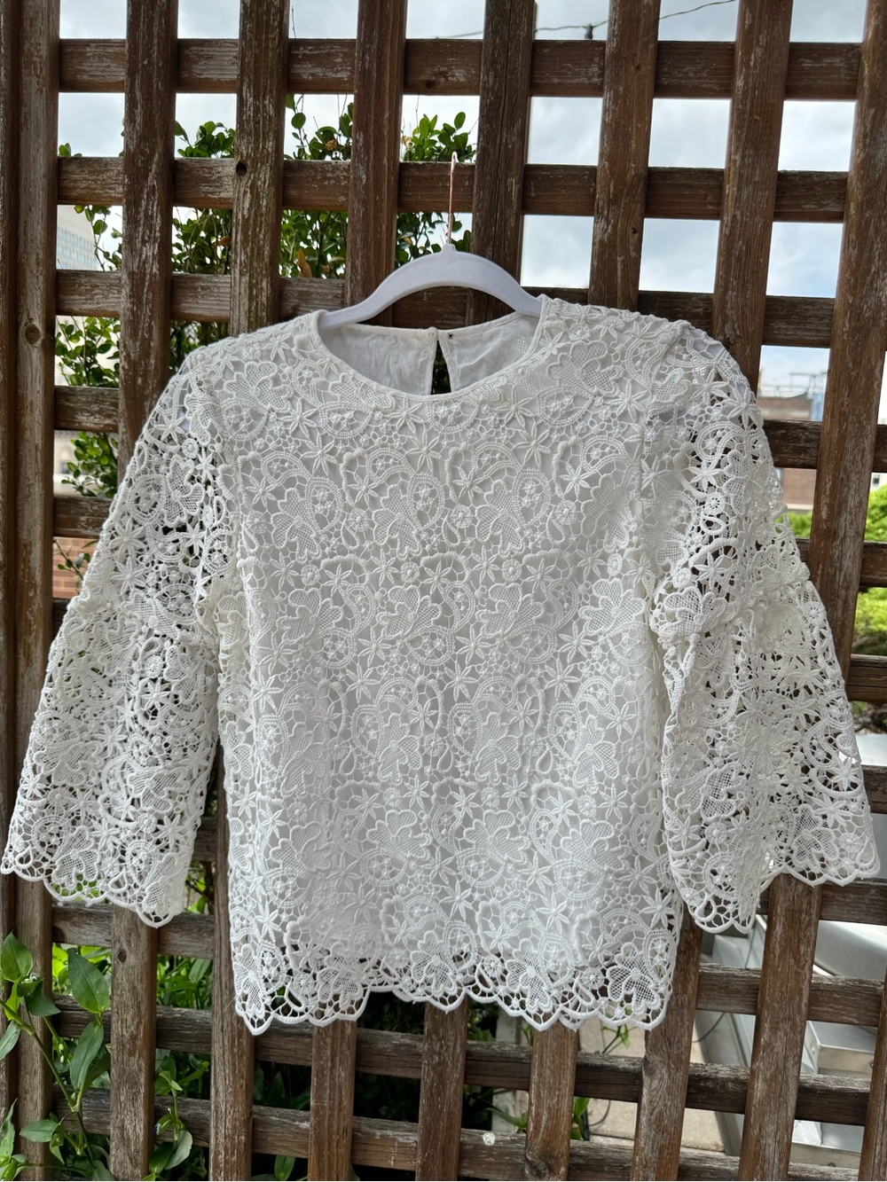 Bershka White Floral Lace Blouse